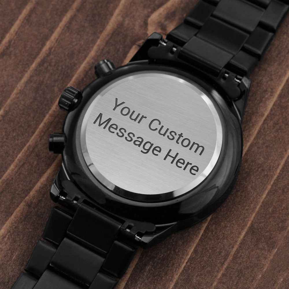 Personalised Engraved Black Chronograph Watch - Custom Gift for Him