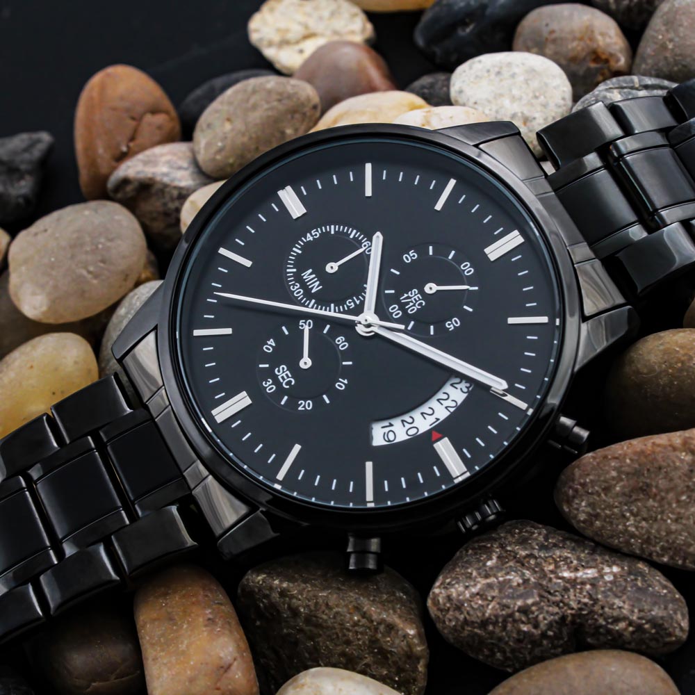 Personalised Engraved Black Chronograph Watch - Custom Gift for Him