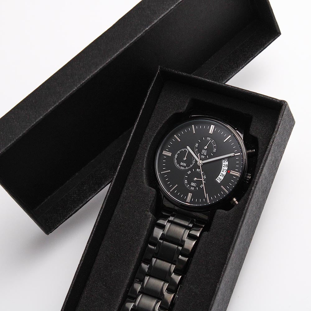 Personalised Engraved Black Chronograph Watch - Custom Gift for Him