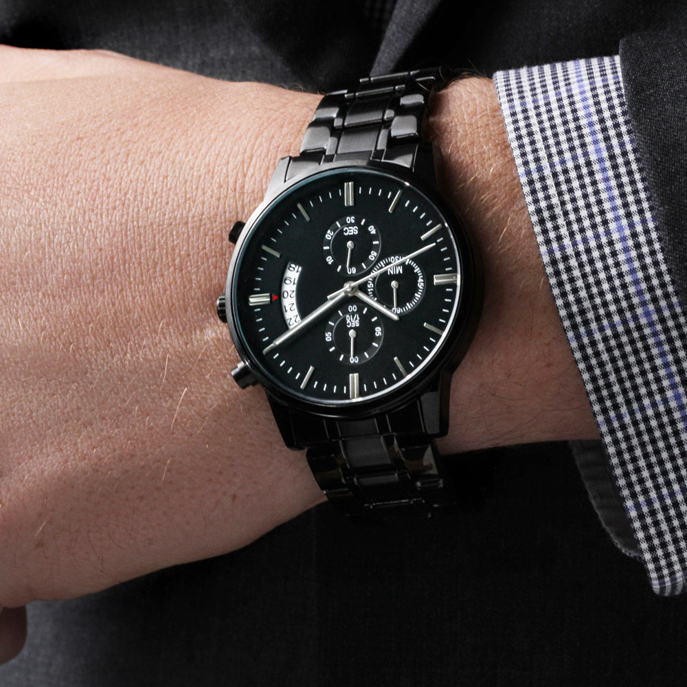 Personalised Engraved Black Chronograph Watch - Custom Gift for Him