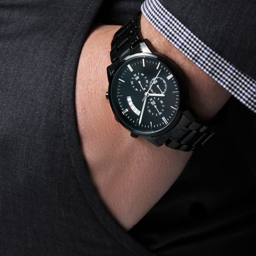 Personalised Engraved Black Chronograph Watch - Custom Gift for Him