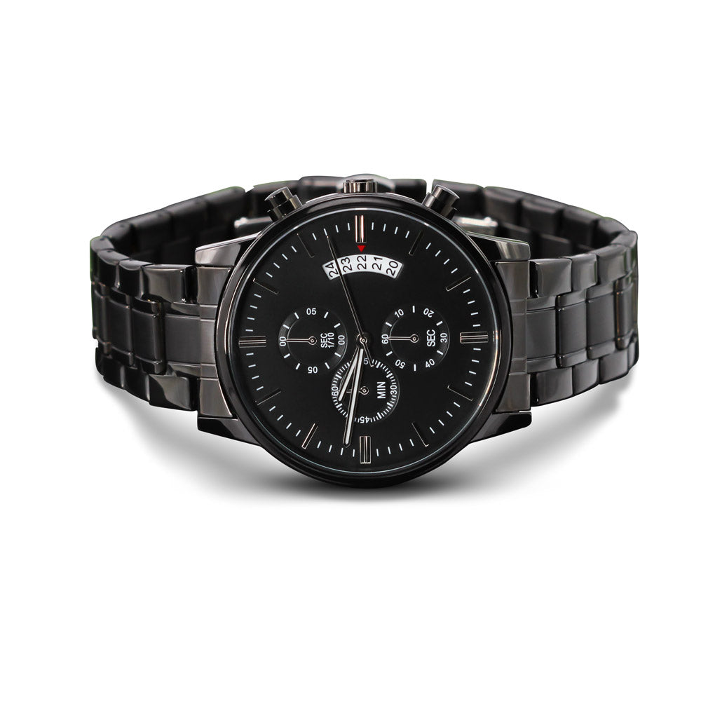 Personalised Engraved Black Chronograph Watch - Custom Gift for Him