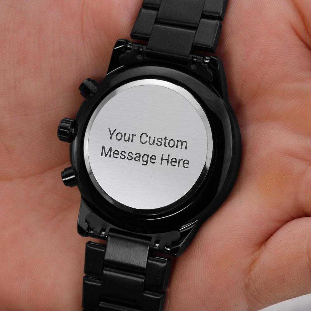 Personalised Engraved Black Chronograph Watch - Custom Gift for Him