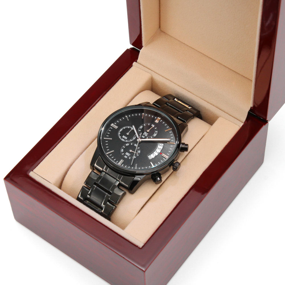 Personalised Engraved Black Chronograph Watch - Custom Gift for Him