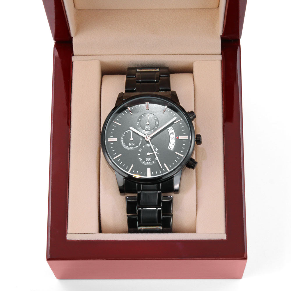 Personalised Engraved Black Chronograph Watch - Custom Gift for Him