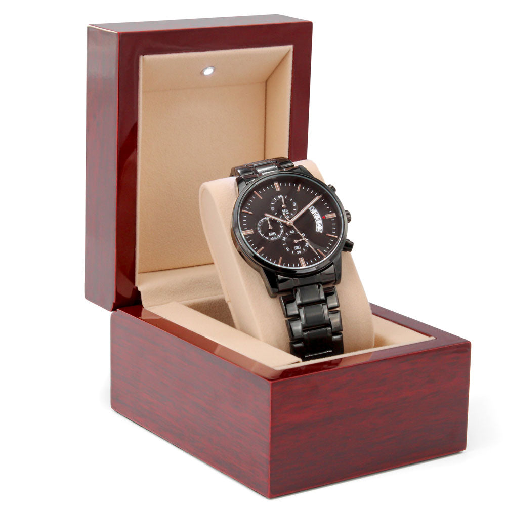 Personalised Engraved Black Chronograph Watch - Custom Gift for Him