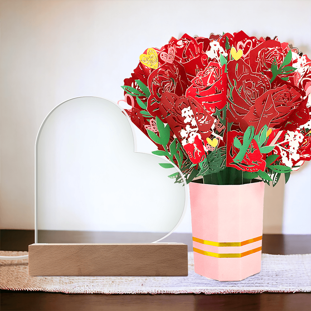 Acrylic Heart & Sweetest Devotion Flower Bouquet