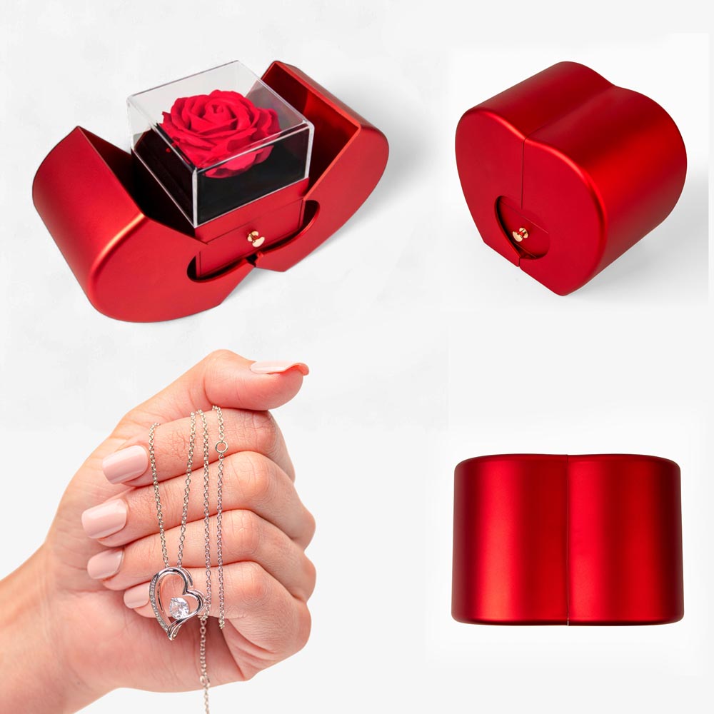 Forever Love Necklace with Red Heart Rose Box